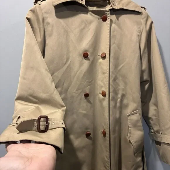 Vintage Union Made Misty Harbor Petite 4 Trench Coat Tan Plaid Lined Belted - Picture 5 of 16